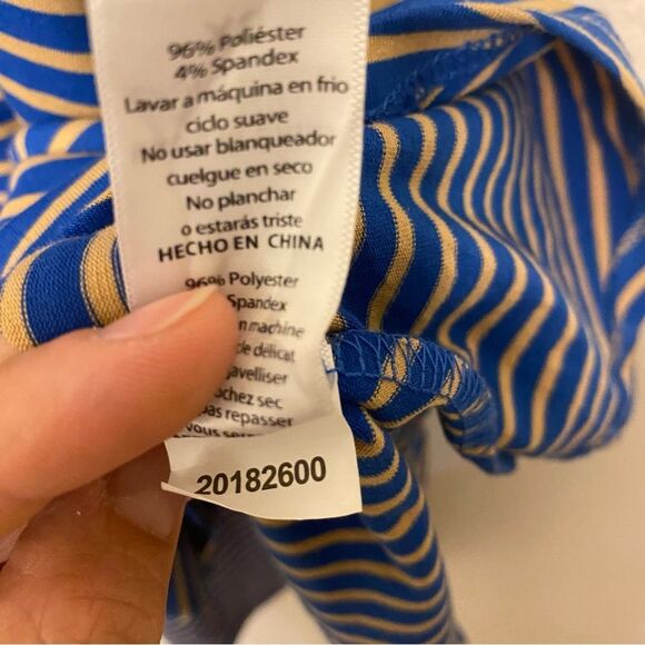 LuLaRoe t shirt dress stretch blue stripe crew neck hi low modest XS - Picture 10 of 10